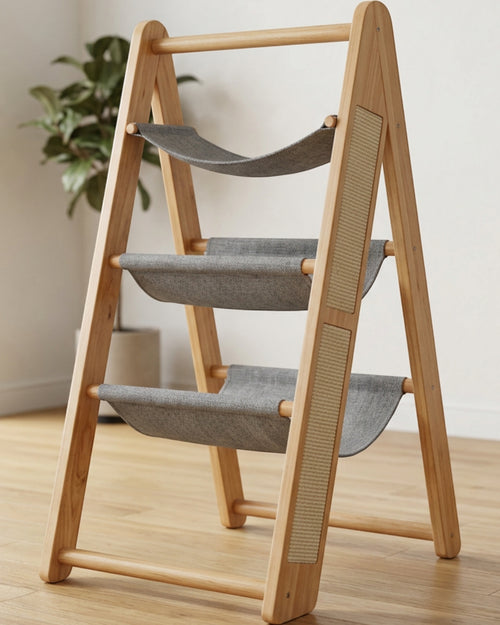 Fgbmx A-Frame Three Sling Cat Tree Natural Gray - Lifestyle view