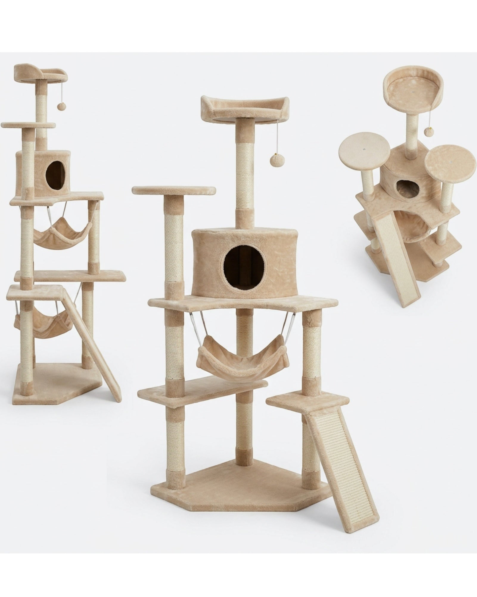 Fgbmx Corner Cat Tree Beige 43 in with Sisal Ramp