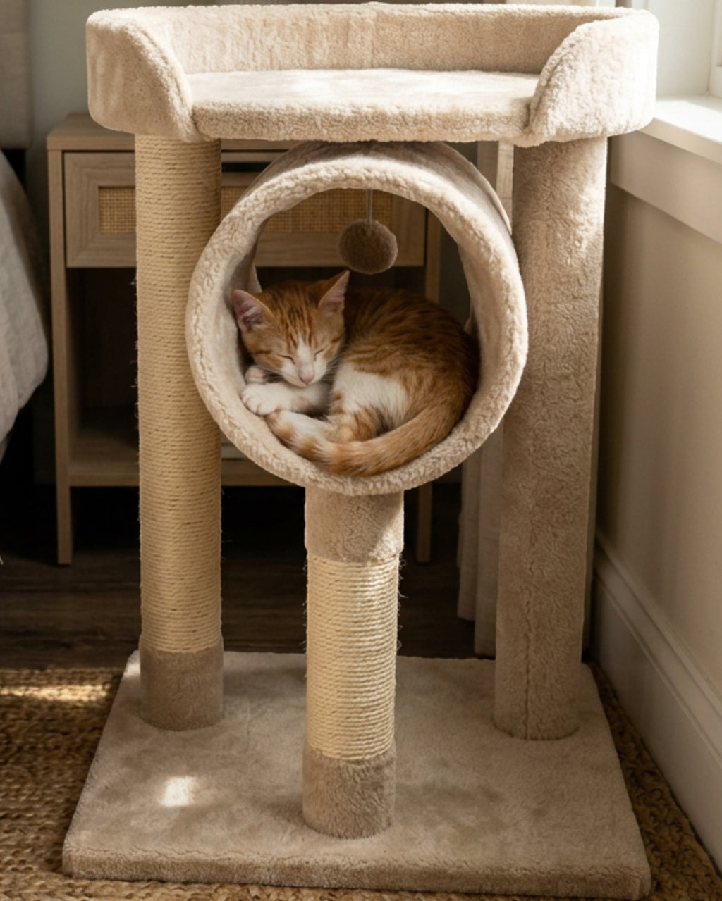 Fgbmx Low Kitten Cat Tree Oatmeal 30 in with Tunnel