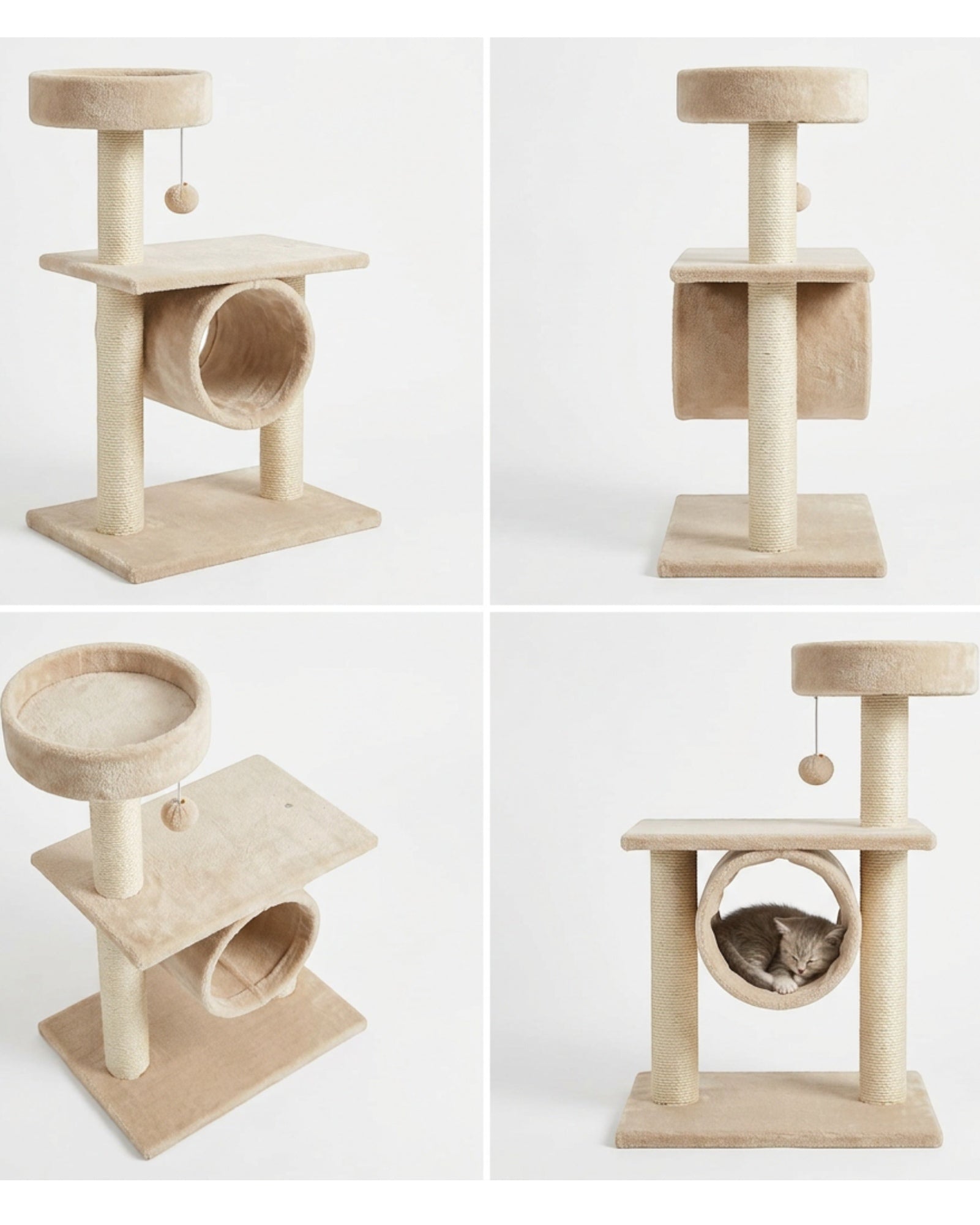 Fgbmx Low Kitten Cat Tree Oatmeal 30 in with Tunnel