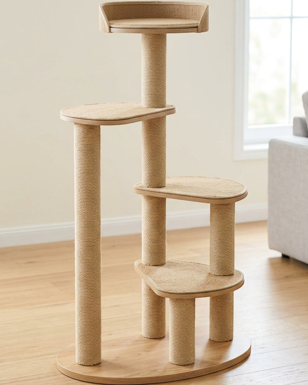 Fgbmx Oval Base Spiral Four Platform Cat Tree Sand - Lifestyle view
