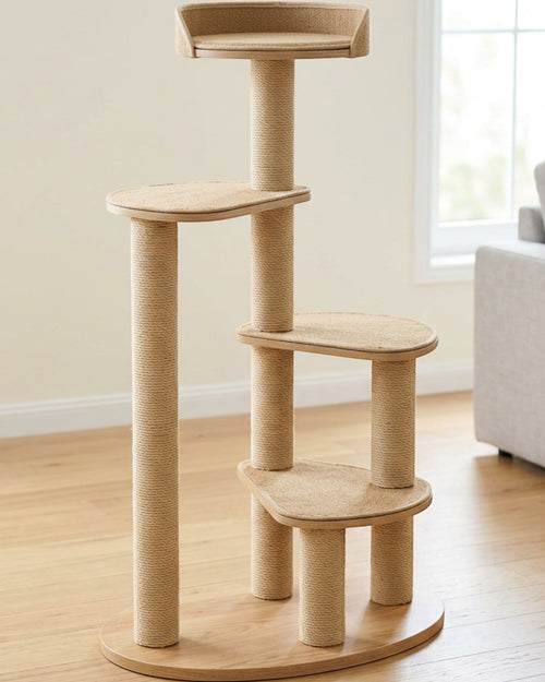 Fgbmx Oval Base Spiral Four Platform Cat Tree Sand - Lifestyle view