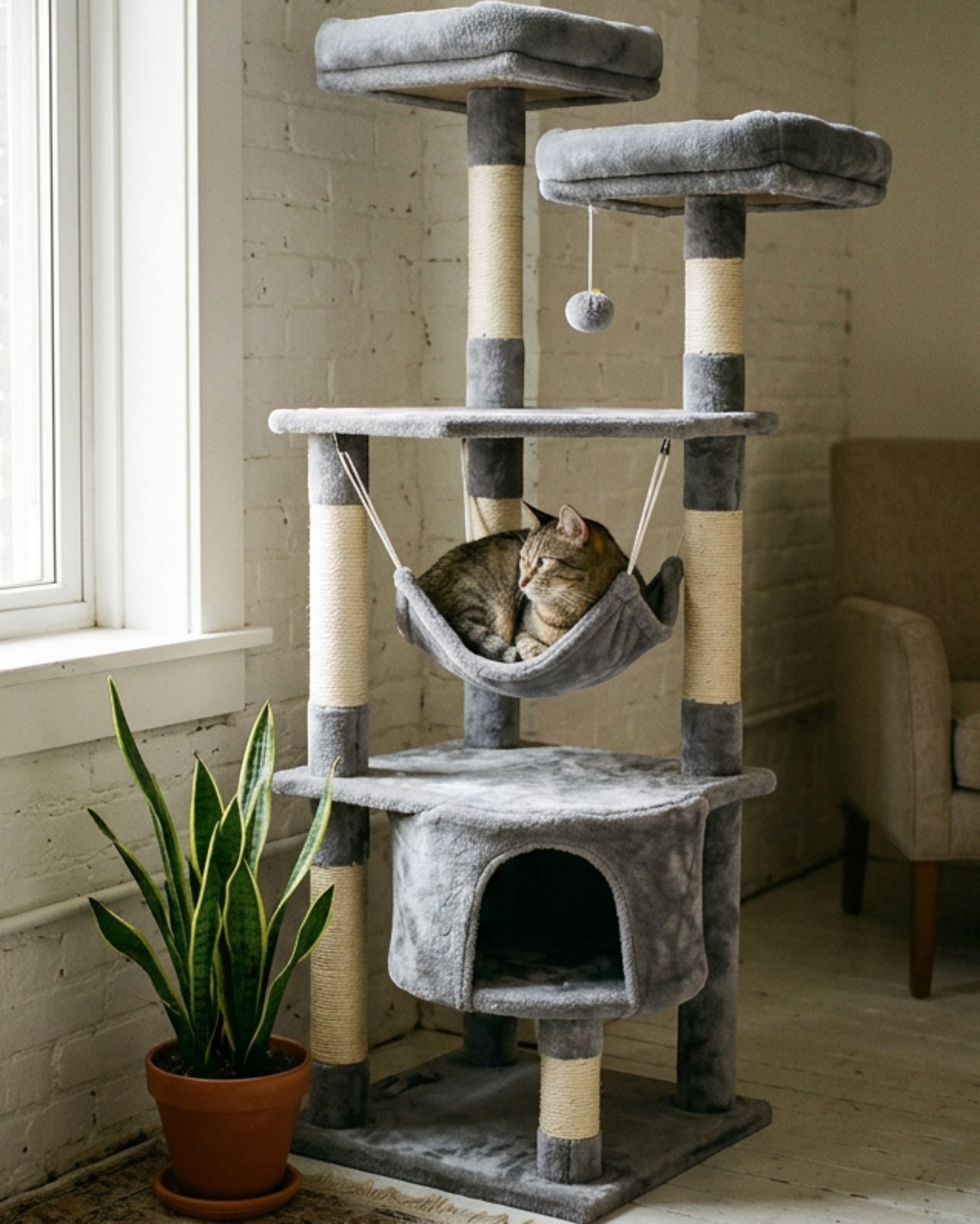 Fgbmx Slim Cat Tower Gray 58 in with Twin Perches