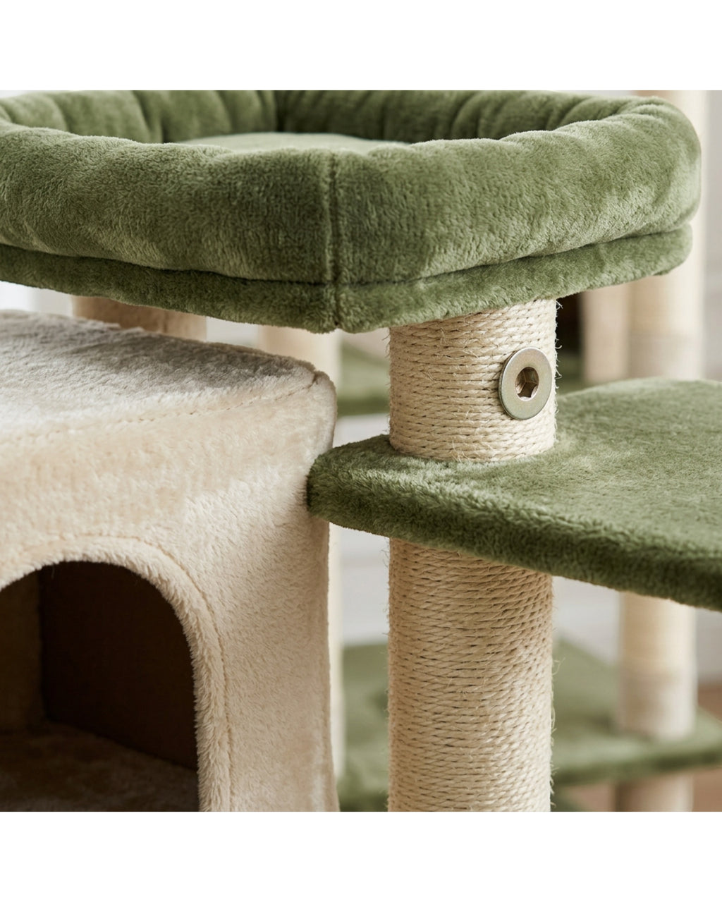 Fgbmx Twin Condo Offset Cat Tower Olive Cream - Detail view
